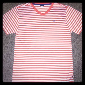 Nautica Orange Striped Athletic T-Shirt (Mens M)